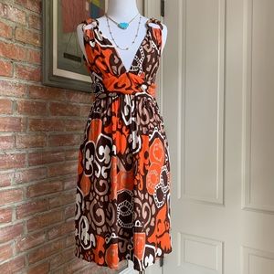 Milly of New York Silk Dress Orange Brown Boho Chic Small S